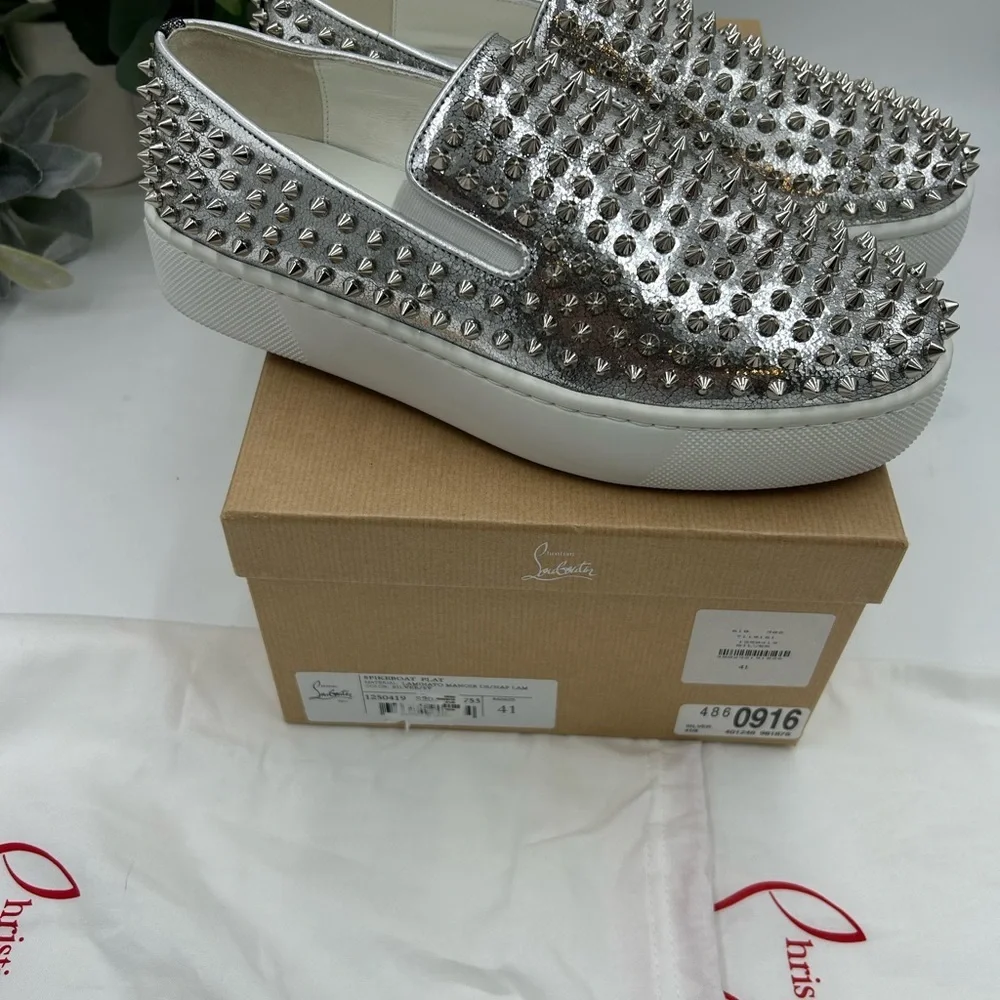 Men's Christian Louboutin spike boat, leather sneakers size 41 made in Italy